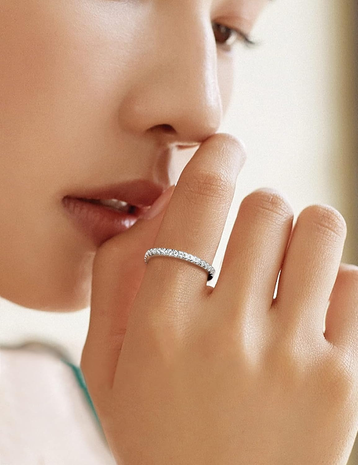 Moissanite Wedding Band,925 Sterling Silver Wedding Ring for Women Stackable Eternity Rings for Her Size 4-10