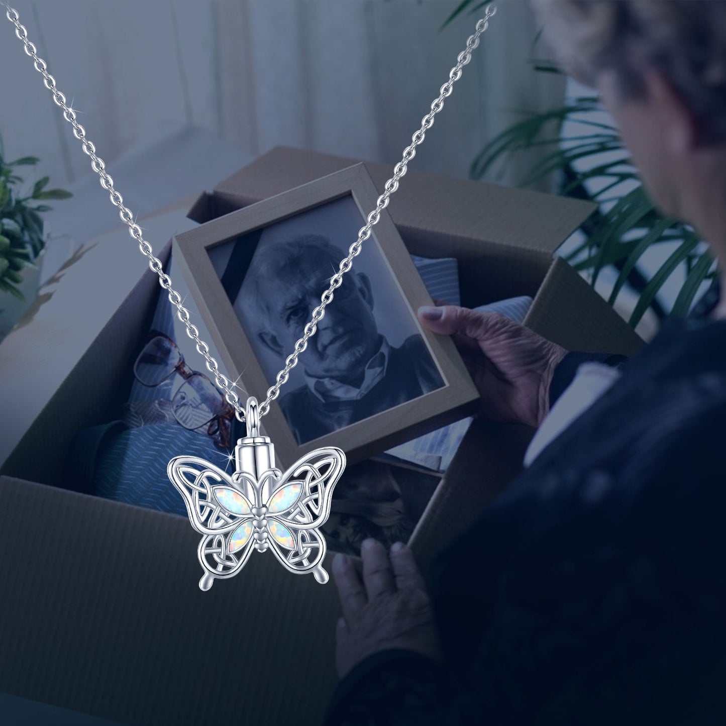 Opal Butterfly Urn Necklace for Ashes 925 Sterling Silver Celtic Knot Necklace Cremation Necklace for Ashes Keepsake Memorial Butterfly Cremation Jewelry Gifts for Women