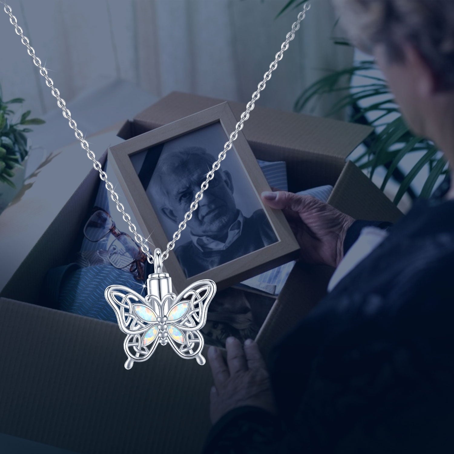 Opal Butterfly Urn Necklace for Ashes 925 Sterling Silver Celtic Knot Necklace Cremation Necklace for Ashes Keepsake Memorial Butterfly Cremation Jewelry Gifts for Women