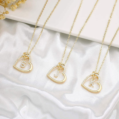 Heart Initial Necklaces for Girls Teen Women, 14K Gold Plated Cubic Zirconia Heart Pendant Necklace, Dainty Initial Heart Necklace Letter a - Z Jewelry Gifts for Girls Women