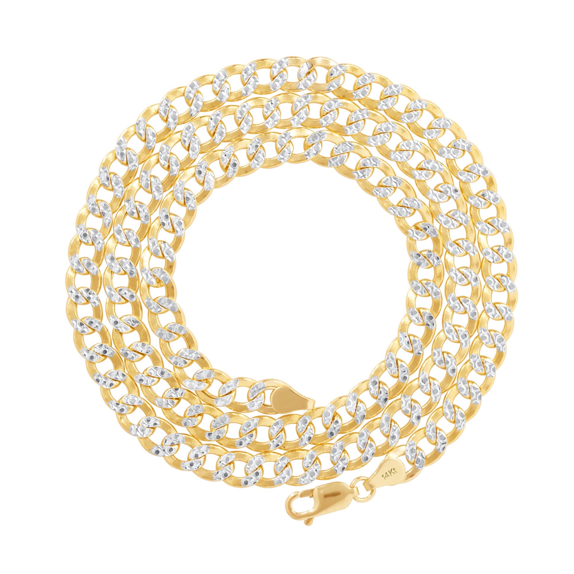 14K Real Yellow Gold Cuban Curb Link 6.5Mm Diamond Cut Pave Chain Bracelet (7"-9") Two Tone Italian Jewelry for Men
