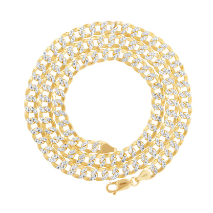 14K Real Yellow Gold Cuban Curb Link 6.5Mm Diamond Cut Pave Chain Bracelet (7"-9") Two Tone Italian Jewelry for Men