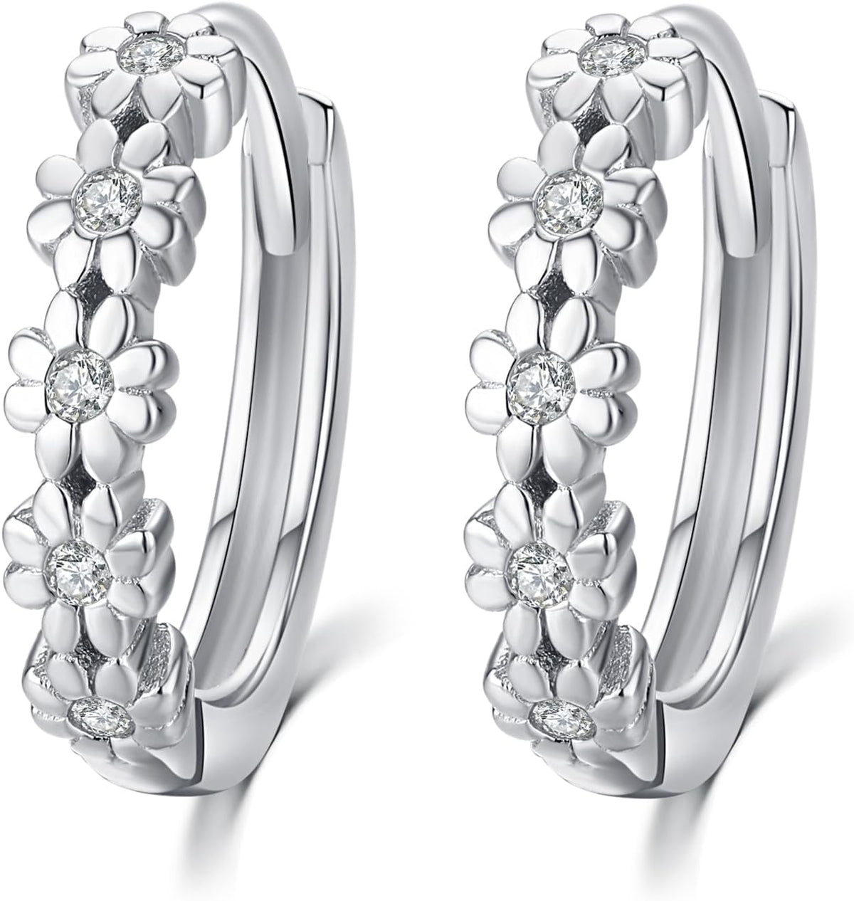 Daisy Hoop Earrings 925 Sterling Silver Lucky Flower Earrings Small Huggie Earrings Daisy Fashion Jewelry Gifts for Women