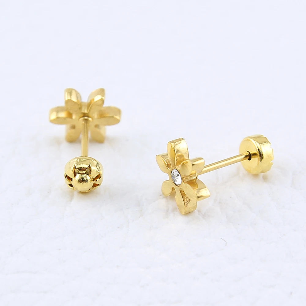 Flower Baby Earrings 316L Stainless Steel Small Stud Earrings Heart Kid Studs Ear Earrings Female Piercing Jewelry Women