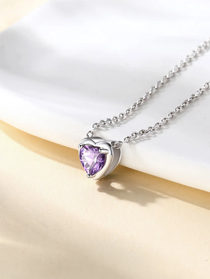 Silver Necklace 925 Sterling Silver Birthstone Love Heart Necklace Mother'S Day Gift
