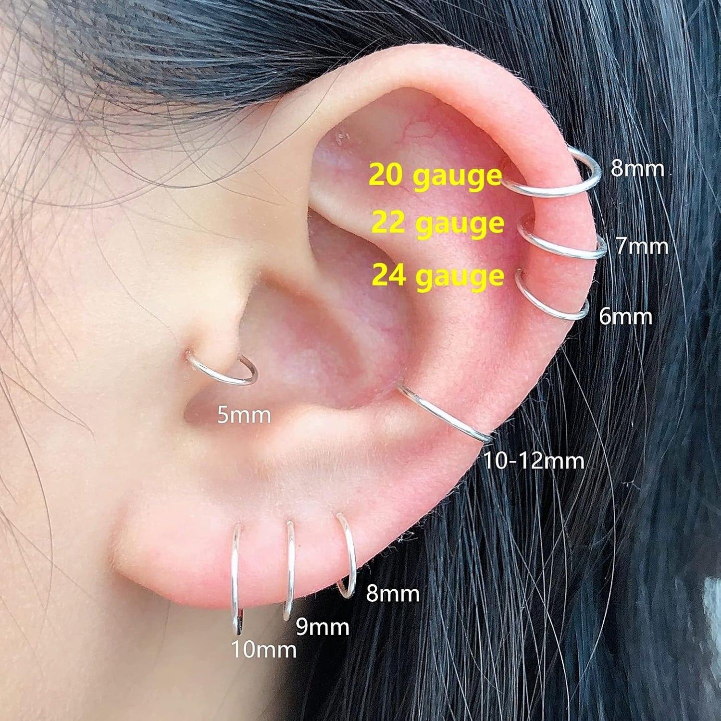 6Mm Tiny Hoop Earrings for Upper Ear, Small Cartilage Hoop Earrings in Sterling