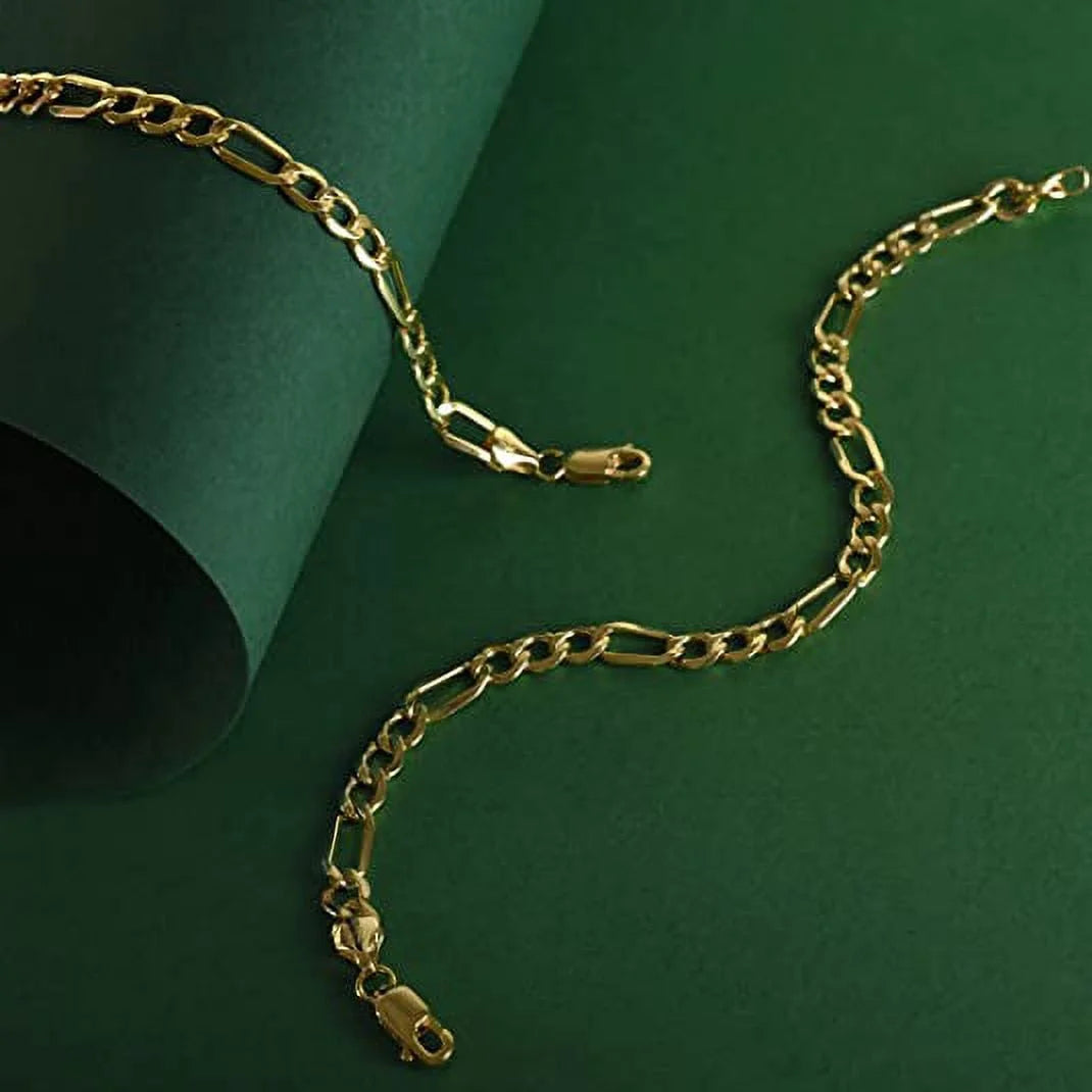 Gold Filled Chain Bracelet Collection - 14K Solid Yellow Gold Filled Figaro Chain Bracelets for Women and Men with Different Sizes (4.7Mm)