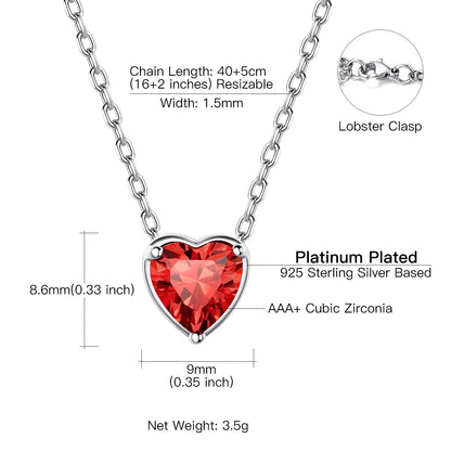 Silver Necklace 925 Sterling Silver Birthstone Love Heart Necklace Valentine'S Day Gift for Her