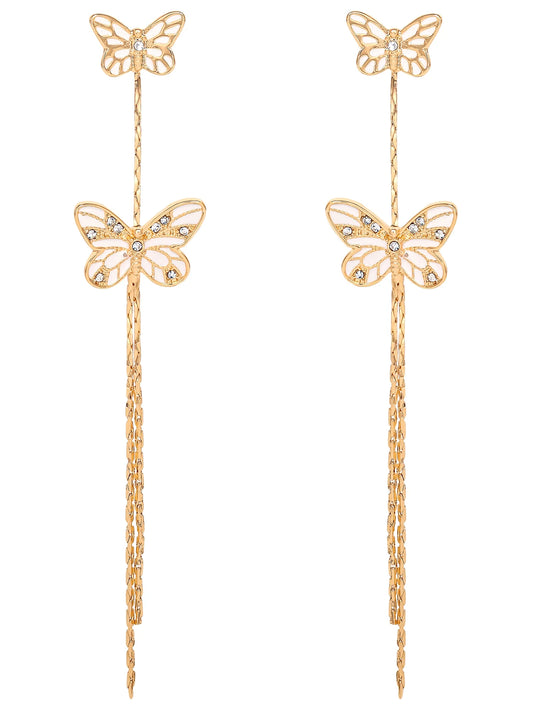 Women'S Fashion Butterfly Gold Tone Metal Drop Earring