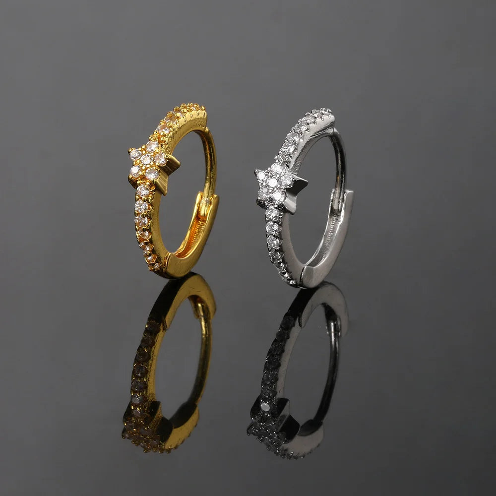 Mini Cute Star Hoop Earrings for Women Geometry Cubic Zircon Ear Tragus Helix Piercing Cartilage Rook Jewelry Girls Gifts CC191