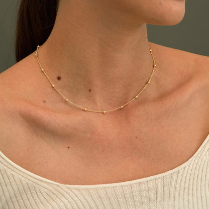 Dainty Gold Necklace for Women, Trendy 14K Gold Plated/Sterling Silver Satellite Choker Necklace Thin Beaded Layered Choker Necklaces Discs Paperclip Chain Necklaces Womens Simple Jewelry Gift