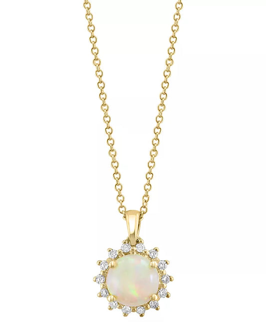 EFFYÂ® Ethiopian Opal (1-1/6 Ct. T.W.) & Diamond (1/6 Ct. T.W.) Halo 18" Pendant Necklace in 14K Gold