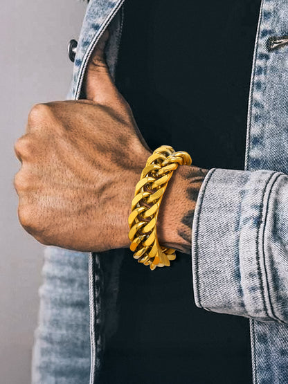Men Stainless Steel 17Mm Cuban Chain Bracelets Hip Pop Chunky Franco Gold Plated Chain Bracelet 9 Inch Chains Jewelry Birthday Teen Graduation Father'S Day Gifts