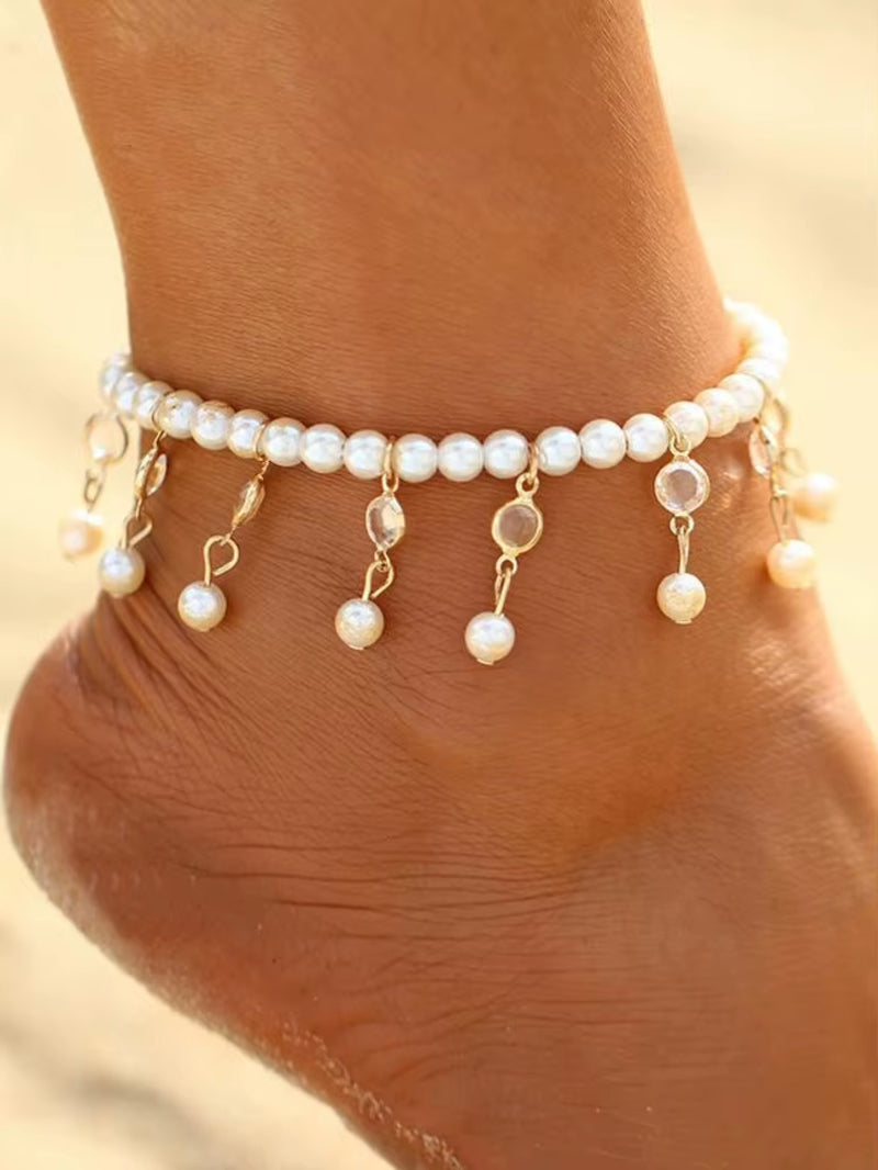 New Fashion Summer Beach Foot Chain Jewelry for Women Exquisite Gold Silver Color Shiny Rhinestones Ankle Bracelets Anklet