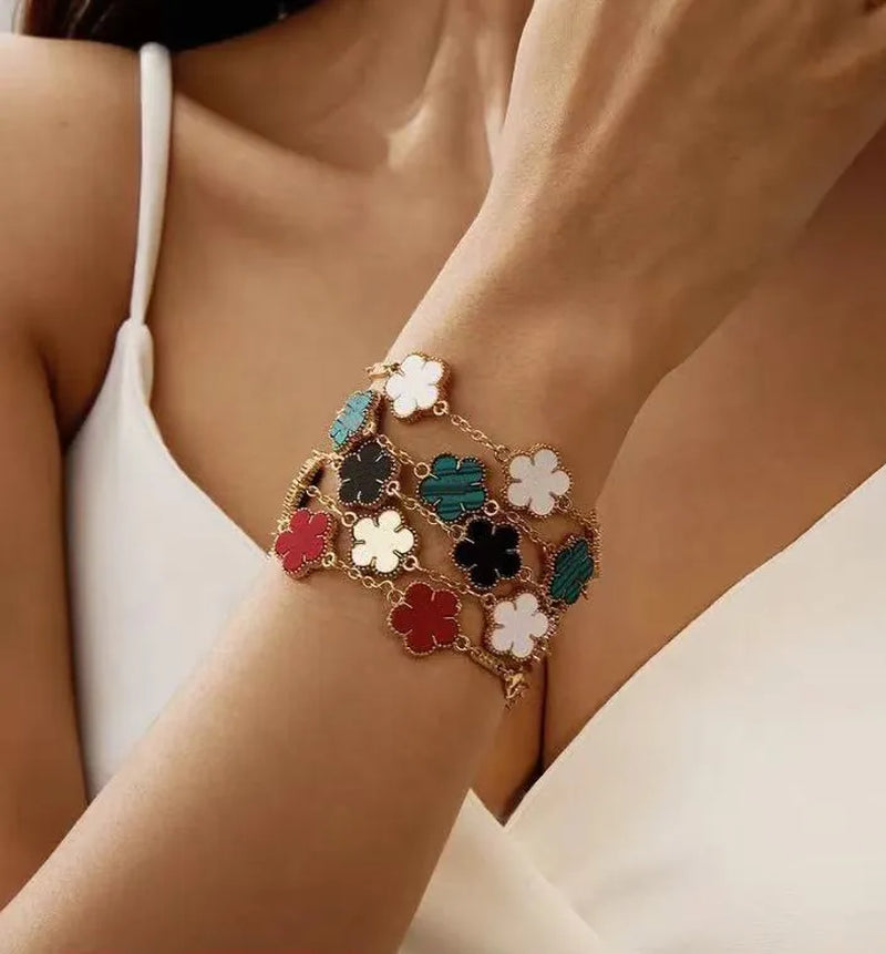 Clover Bracelet for Men and Women Jewelry Leaf Bracelets 18K Gold Silver Plate Agate Diamond Fashion Charm Chain Wedding Gift Party