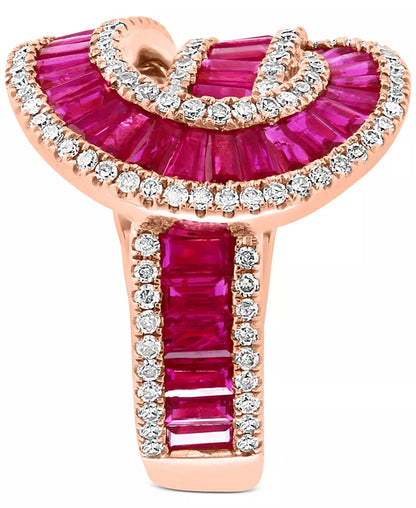 EFFYÂ® Ruby (3-1/4 Ct. T.W.) & Diamond (5/8 Ct. T.W.) Swirl Statement Ring in 14K Rose Gold