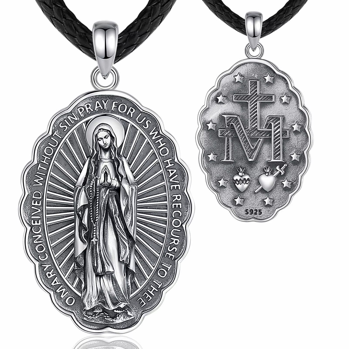 925 Sterling Silver Virgin Mary Cross Amulet Pendant