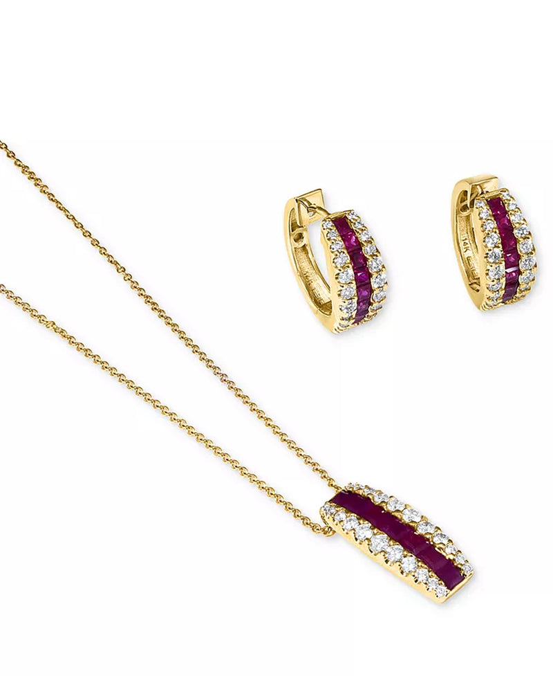 EFFYÂ® Ruby (1-5/8 Ct. T.W.) & Diamond (3/4 Ct. T.W.) Small Hoop Earrings in 14K Gold, 0.72"