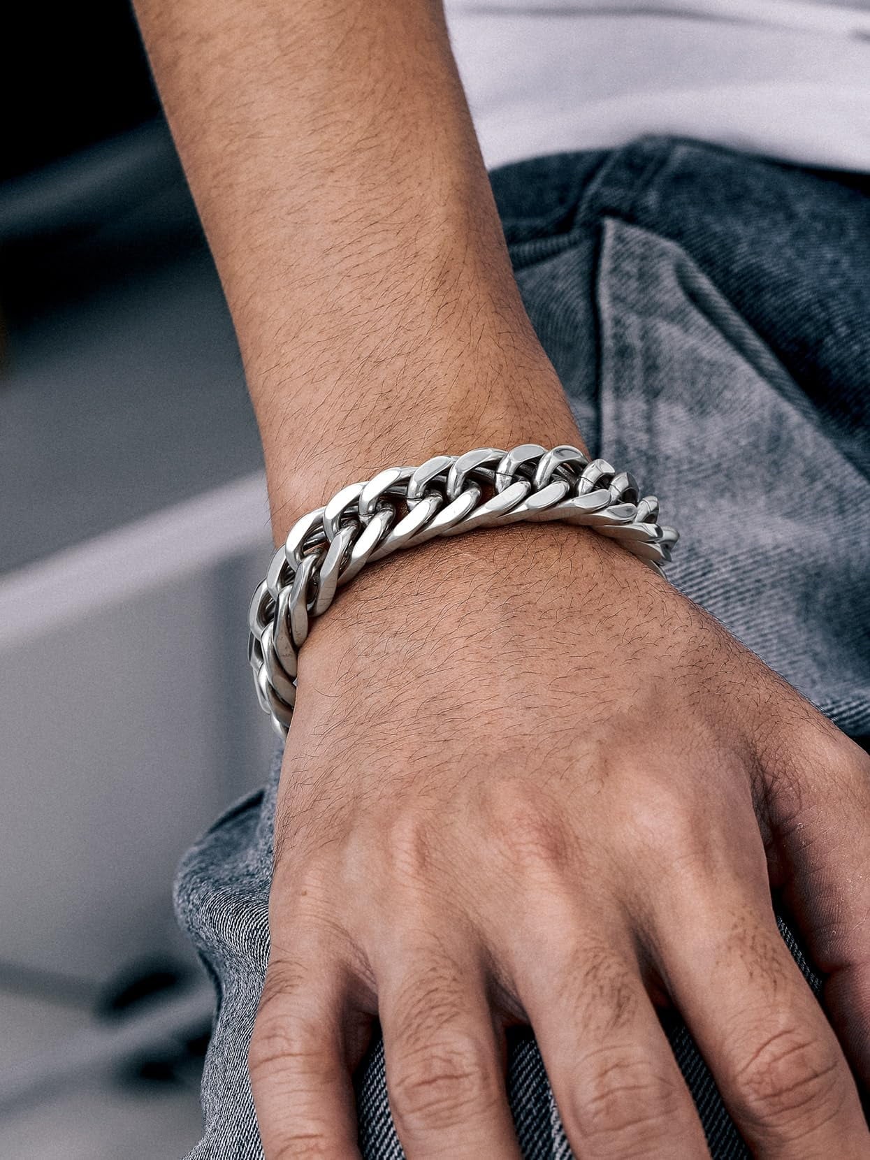 12Mm Men Silver Cuban Chains Bracelets Chunky Stainless Steel Franco Link Bracelet Father'S Day Hand Bracelet Jewelry Birthday Teen Graduation Gifts 8.3 Inch