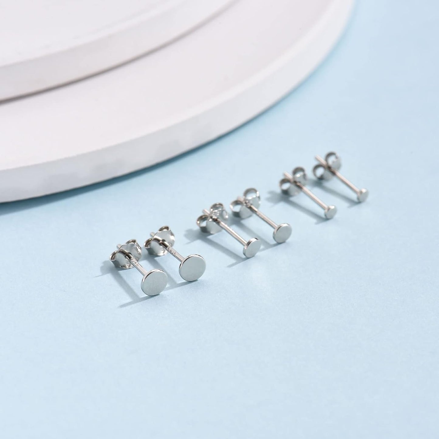 Sterling Silver Stud Earrings for Women, Tiny Flat Dot Earrings Set | Small Hypoallergenic Circle Stud Earrings | Dainty round Tragus Cartilage Studs for Men (2Mm/3Mm/4Mm)