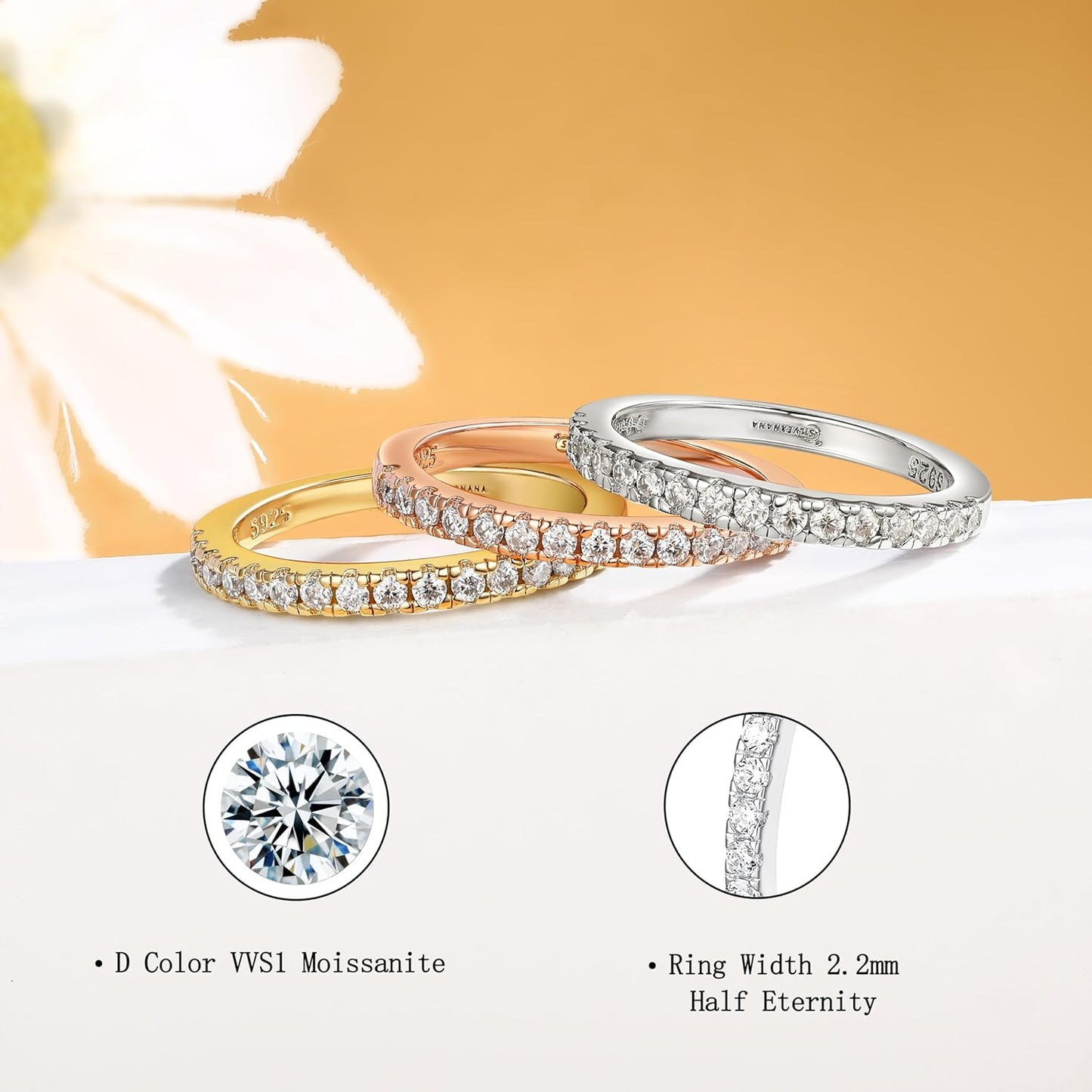 Moissanite Wedding Band,925 Sterling Silver Wedding Ring for Women Stackable Eternity Rings for Her Size 4-10