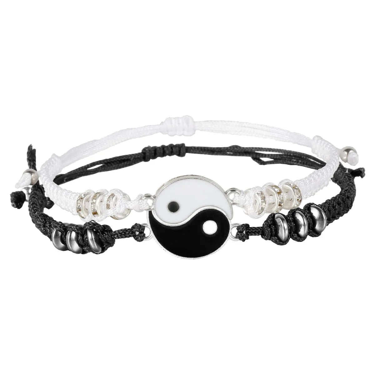 Couple Bracelets for 20 Matching Yin Yang Adjustable Cord Bracelet for Bff Friendship Relationship Boyfriend Girlfriend Valentines Gift (Silver)