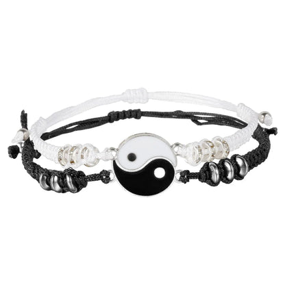 Couple Bracelets for 20 Matching Yin Yang Adjustable Cord Bracelet for Bff Friendship Relationship Boyfriend Girlfriend Valentines Gift (Silver)
