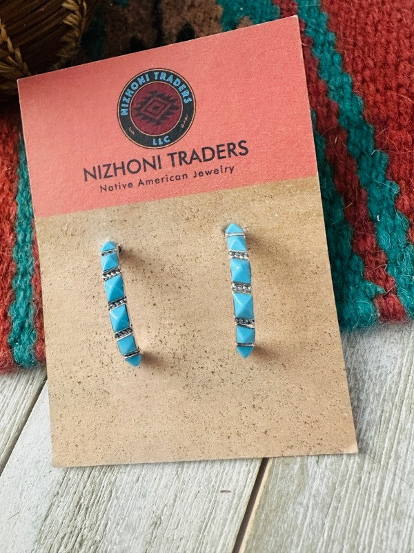 Navajo Turquoise & Sterling Silver Hoop Earrings