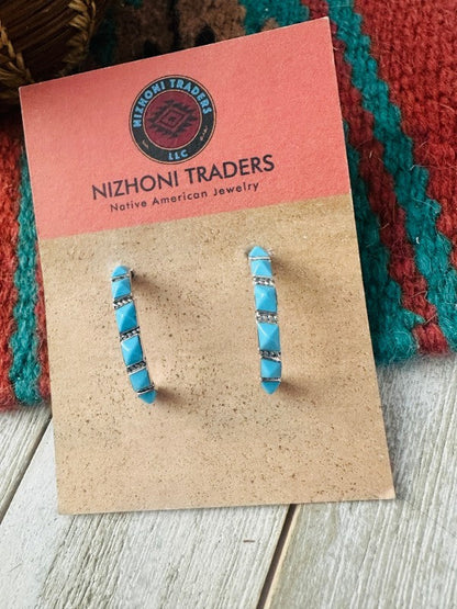 Navajo Turquoise & Sterling Silver Hoop Earrings