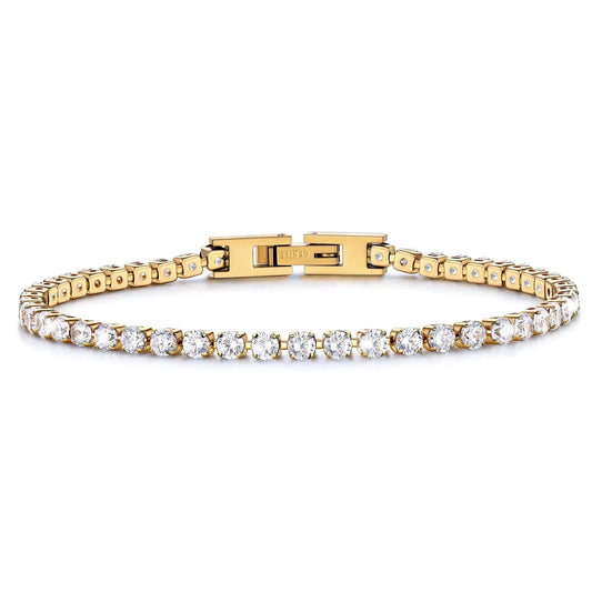 14K Gold Plated Tennis Bracelet for Women with Simulated Diamond Wedding Gift 3Mm round Cut Cubic Zirconia Bracelets 7.5 Inch