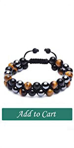 Triple Protection Bracelet, Tigers Eye Black Obsidian and Hematite 8Mm Beads Bracelet for Men Women, Jewelry Healing Bracelets Bring Luck and Prosperity and Happiness