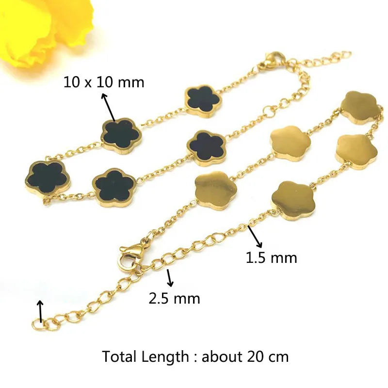 Y2K Plant Clover Flower Charm Stainless Steel Bracelets for Women Five Leaves Bracelet Gold Color Hand Chains Girls Wristband