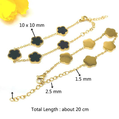 Y2K Plant Clover Flower Charm Stainless Steel Bracelets for Women Five Leaves Bracelet Gold Color Hand Chains Girls Wristband