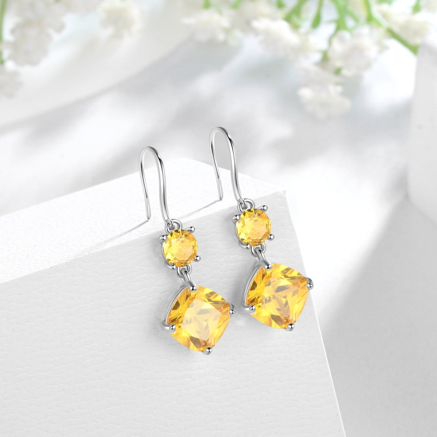 Long Drop Women Earring Citrine November Birthstone Earrings Sterling Silver Yellow Jewelry Mom Birthday Christmas Thanksgiving Gift