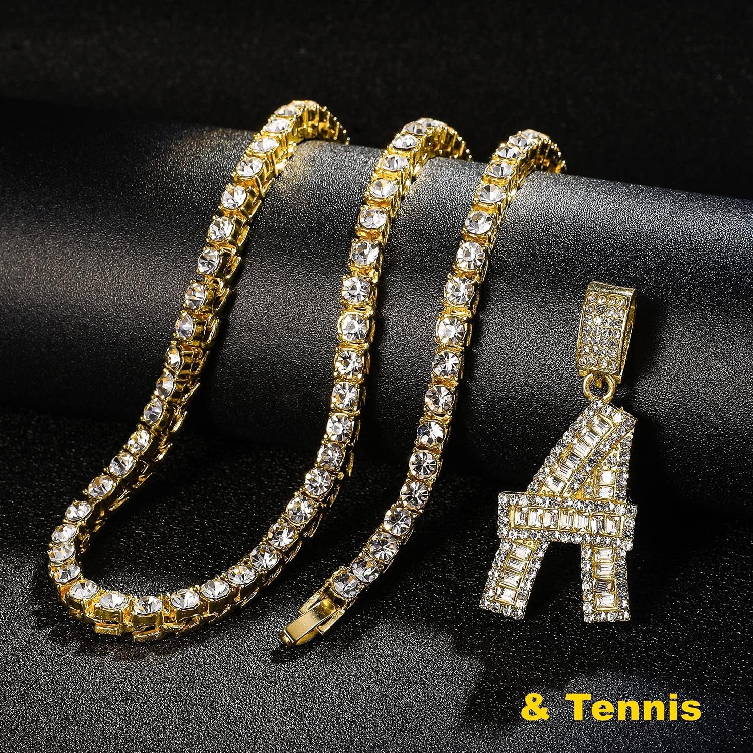 Bling Silver Gold Iced Out Baguette Initial Letter Necklaces for Men Women Big Cz Diamond Capital Letter Pendant A-Z with Rope Tennis Chains