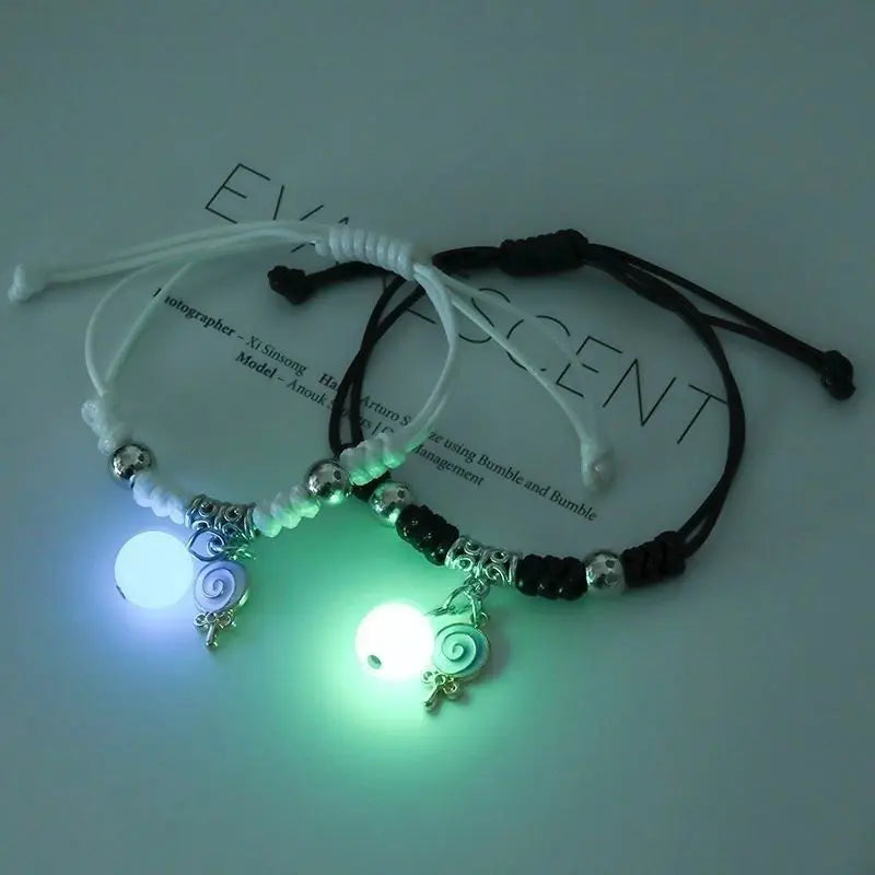 2Pcs Luminous Star Cat Moon Couple Bracelet Kitten Flower Handmade Adjustable Rope Matching Bracelets Lover Friendship Jewelry
