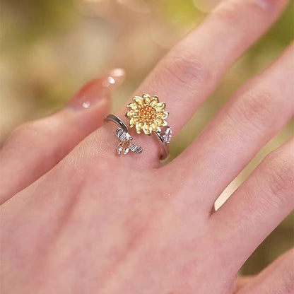 Daisy Flower Fidget Rings for Women Adjustable Open Finger Bands CZ Sunflower You Are My Sunshine Rings Spinner