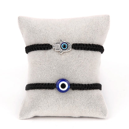 2PCS Blue Evil Eye Couple Bracelet Sets for Woman Men Charm Palm Resin Bead Rope Chain Lucky Bracelets Friendship Jewelry Gift