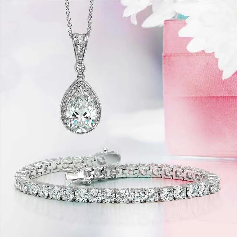 Womens Modern Bridal Jewelry 10CT CZ Solitaire Tennis Bracelet Sterling Silver 7 Inch