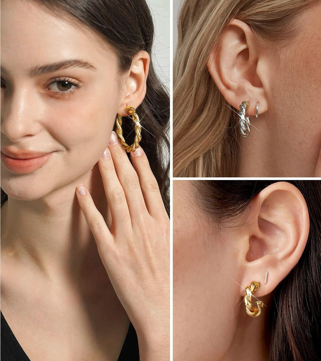 Gold Hoop Earrings, 14K Real Gold Plated Chunky Small Hoop Earrings for Women Lightweight Jewelry Gifts 14/20/30/35/45MM