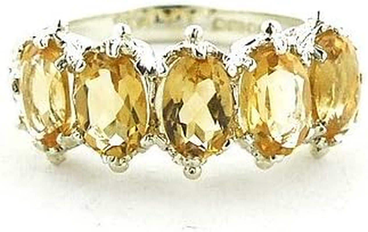 925 Sterling Silver Real Genuine Citrine Womens Eternity Ring