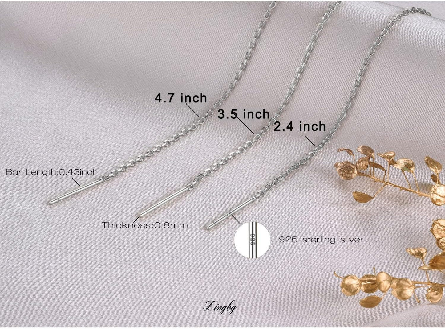 3 Pairs Threader Earrings 925 Sterling Silver Long Chain Earrings Bar/Ball Wrap Threader Drop Earrings for Women Lightweight Minimalist Mother'S Day Jewelry Set