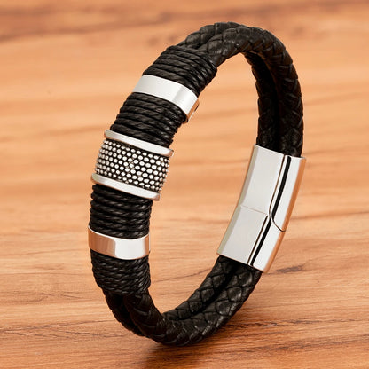 Braided Rope Wrap Leather Bracelets for Men Bangles Fashion Male Women Charm Stainless Steel Clasp Jewelry DIY Customization