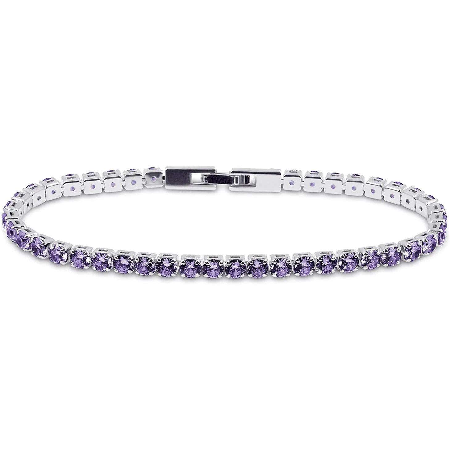 14K White Gold Plated Purple Cubic Zirconia round 4MM Classic Tennis Bracelet for Women