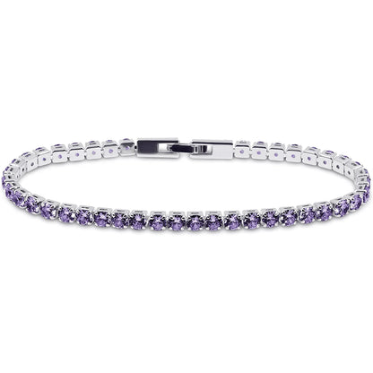 14K White Gold Plated Purple Cubic Zirconia round 4MM Classic Tennis Bracelet for Women