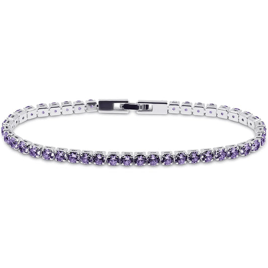 14K White Gold Plated Purple Cubic Zirconia round 4MM Classic Tennis Bracelet for Women