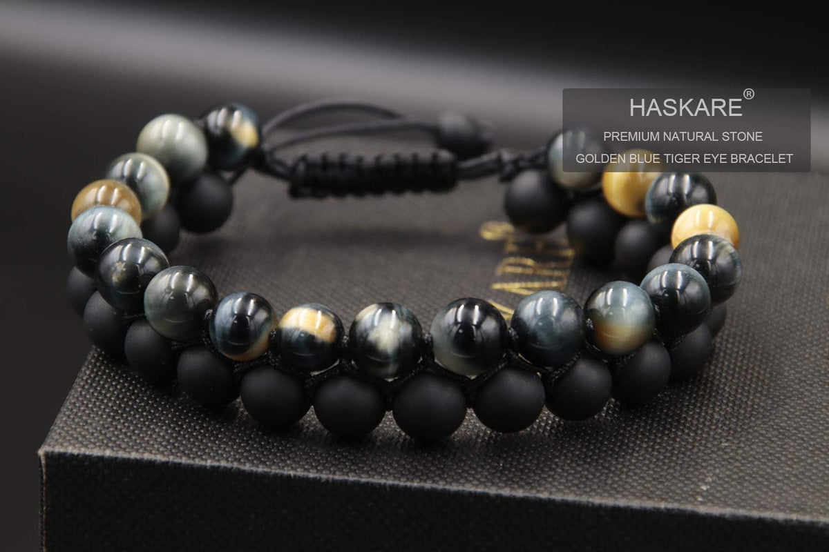 Tiger Eye Bracelet Mens Womens Natural Stones Lava Tiger Eye Beads Bracelet Adjustable 7.5"-11", Couples