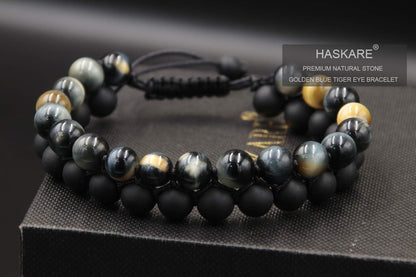 Tiger Eye Bracelet Mens Womens Natural Stones Lava Tiger Eye Beads Bracelet Adjustable 7.5"-11", Couples
