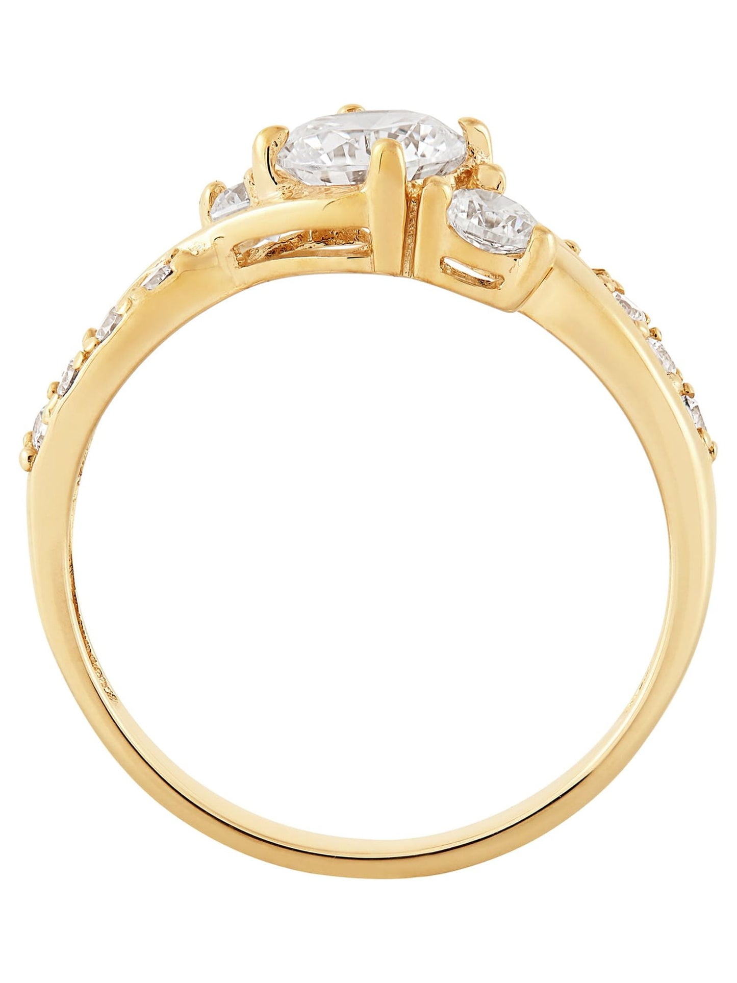 round 3-Stone Center Cubic Zirconia Engagement Ring in 10K Yellow Gold