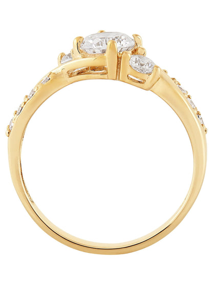 round 3-Stone Center Cubic Zirconia Engagement Ring in 10K Yellow Gold